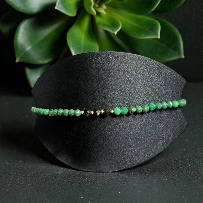 Fashion, accesorii si bijuterii - Femei - Bijuterii femei - Bratari femei - Bratara pentru femei Rana din Smarald African, Obsidian si Jad Verde cu Argint placat cu Aur - Infinity.ro