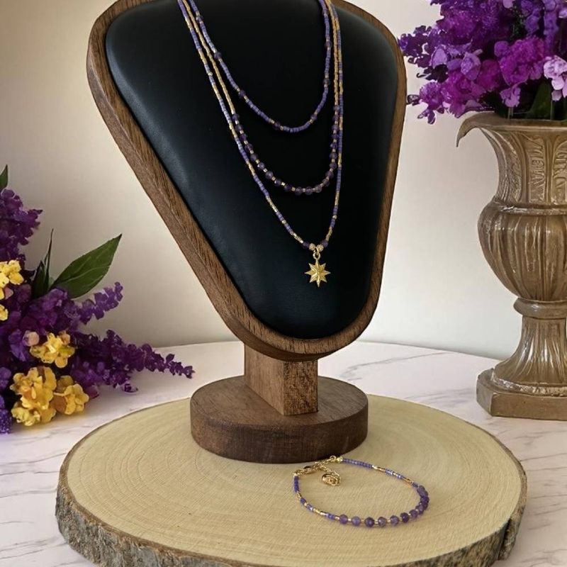 Fashion, accesorii si bijuterii - Femei - Bijuterii femei - Bratari femei - Bratara eleganta cu cristale de Ametist cu Miyuki mov si argint placat cu aur - Infinity.ro