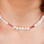 Fashion, accesorii si bijuterii - Femei - Bijuterii femei - Coliere femei - Colier Choker perle naturale Taya cu cristale de Turmalina roz, Topaz, Amazonit si Ametist din Argint 925 placat cu aur - Infinity.ro