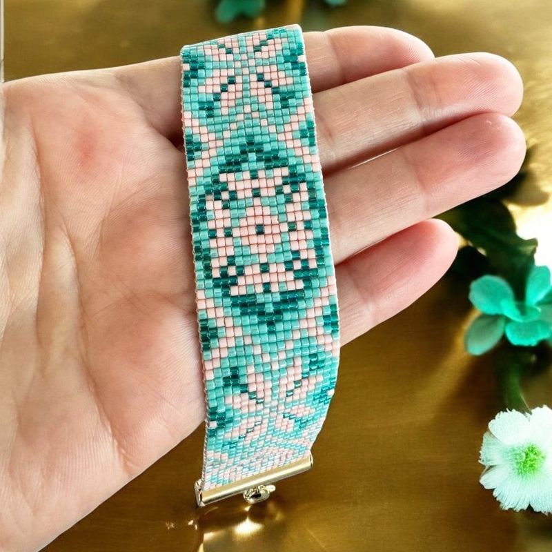 Fashion, accesorii si bijuterii - Femei - Bijuterii femei - Bratari femei - Bratara femei eleganta Nellie din margele Miyuki, impletita manual in nuante de turcoaz si somon - Infinity.ro