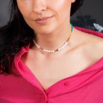 Fashion, accesorii si bijuterii - Femei - Bijuterii femei - Coliere femei - Colier Choker perle naturale Taya cu cristale de Turmalina roz, Topaz, Amazonit si Ametist din Argint 925 placat cu aur - Infinity.ro