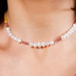 Fashion, accesorii si bijuterii - Femei - Bijuterii femei - Coliere femei - Colier Choker perle naturale Taya cu cristale de Turmalina roz, Topaz, Amazonit si Ametist din Argint 925 placat cu aur - Infinity.ro
