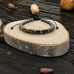 Fashion, accesorii si bijuterii - Barbati - Bijuterii barbati - Bratari barbati - Bratara barbati handmade Amos din Hematit si Ochi de Tigru, ajustabila cu snur - Infinity.ro