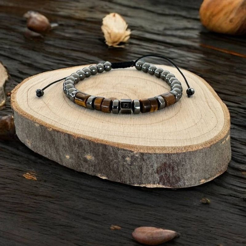 Fashion, accesorii si bijuterii - Barbati - Bijuterii barbati - Bratari barbati - Bratara barbati handmade Amos din Hematit si Ochi de Tigru, ajustabila cu snur - Infinity.ro