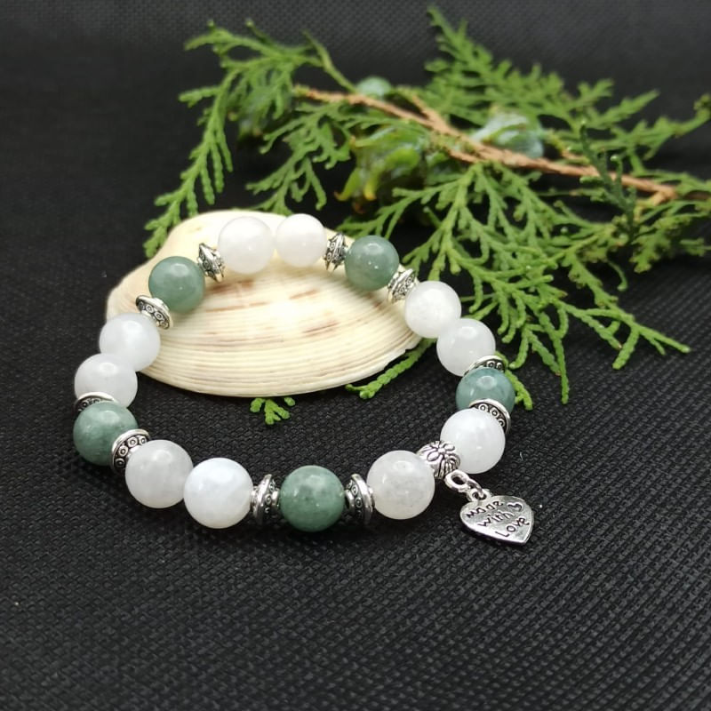 Fashion, accesorii si bijuterii - Femei - Bijuterii femei - Bratari femei - Bratara cristale Piatra Lunii si Jad Verde, Camila, pentru femei, cu margele de 8mm - Infinity.ro