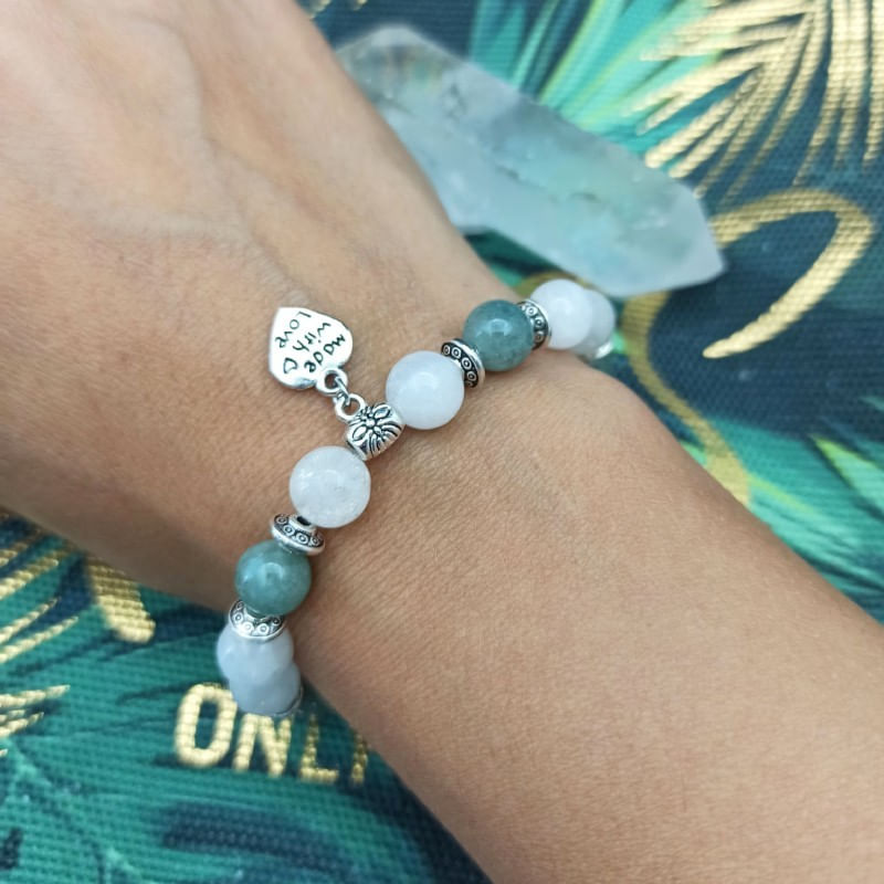 Fashion, accesorii si bijuterii - Femei - Bijuterii femei - Bratari femei - Bratara cristale Piatra Lunii si Jad Verde, Camila, pentru femei, cu margele de 8mm - Infinity.ro