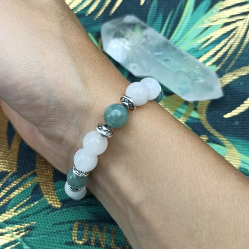 Fashion, accesorii si bijuterii - Femei - Bijuterii femei - Bratari femei - Bratara cristale Piatra Lunii si Jad Verde, Camila, pentru femei, cu margele de 8mm - Infinity.ro