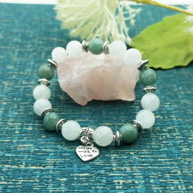 Fashion, accesorii si bijuterii - Femei - Bijuterii femei - Bratari femei - Bratara cristale Piatra Lunii si Jad Verde, Camila, pentru femei, cu margele de 8mm - Infinity.ro