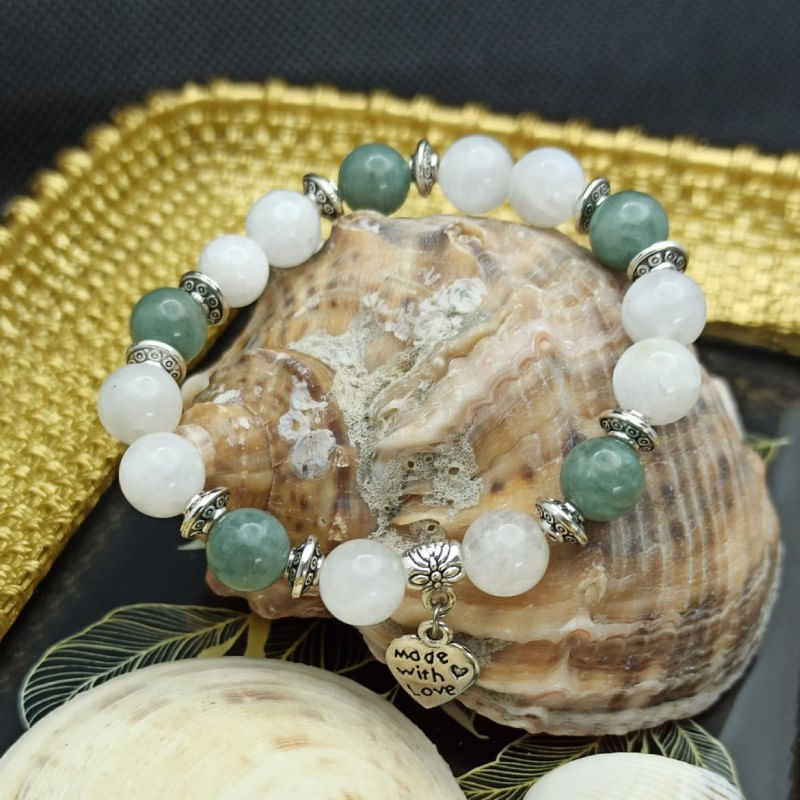 Fashion, accesorii si bijuterii - Femei - Bijuterii femei - Bratari femei - Bratara cristale Piatra Lunii si Jad Verde, Camila, pentru femei, cu margele de 8mm - Infinity.ro