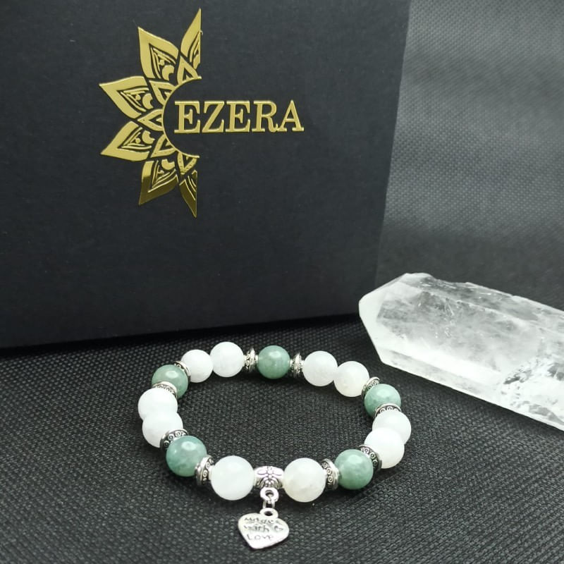 Fashion, accesorii si bijuterii - Femei - Bijuterii femei - Bratari femei - Bratara cristale Piatra Lunii si Jad Verde, Camila, pentru femei, cu margele de 8mm - Infinity.ro