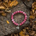 Fashion, accesorii si bijuterii - Femei - Bijuterii femei - Bratari femei - Bratara “Paloma” cu pietre semipretioase, Rodocrozit Roz si Charm Elefant, pentru femei, margele de 8mm - Infinity.ro