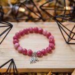 Fashion, accesorii si bijuterii - Femei - Bijuterii femei - Bratari femei - Bratara “Paloma” cu pietre semipretioase, Rodocrozit Roz si Charm Elefant, pentru femei, margele de 8mm - Infinity.ro
