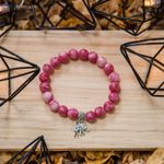 Fashion, accesorii si bijuterii - Femei - Bijuterii femei - Bratari femei - Bratara “Paloma” cu pietre semipretioase, Rodocrozit Roz si Charm Elefant, pentru femei, margele de 8mm - Infinity.ro