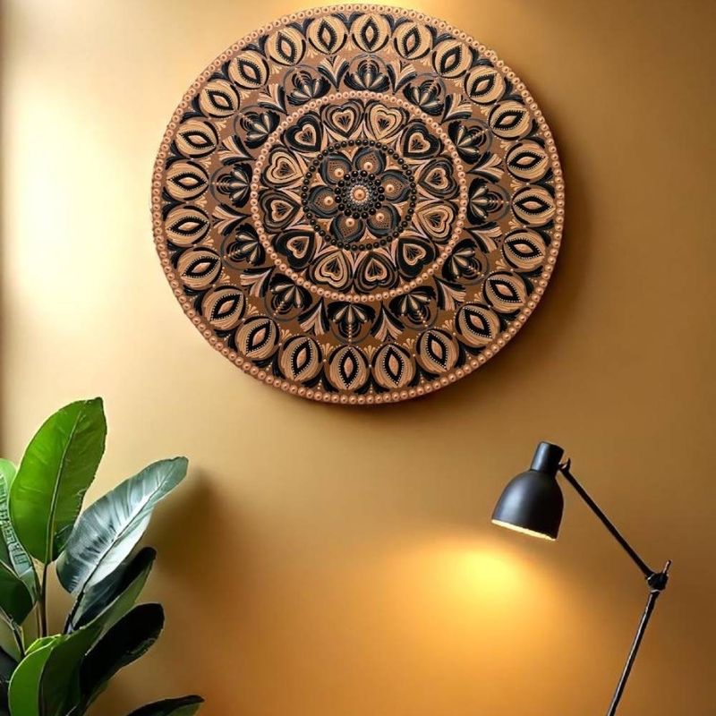 Casa si Gradina - Decoratiuni - Tablouri - Frumusetea imperfectiunii-Tablou mandala unicat pictat manual pe suport de lemn, 60 cm - Infinity.ro