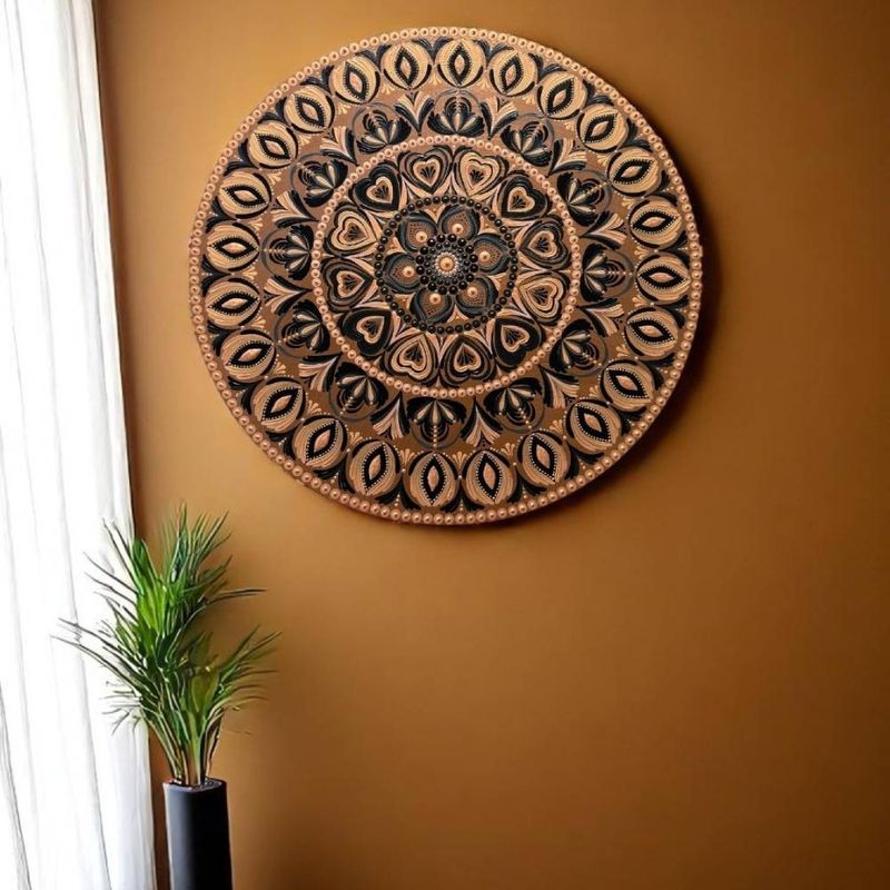Casa si Gradina - Decoratiuni - Tablouri - Frumusetea imperfectiunii-Tablou mandala unicat pictat manual pe suport de lemn, 60 cm - Infinity.ro