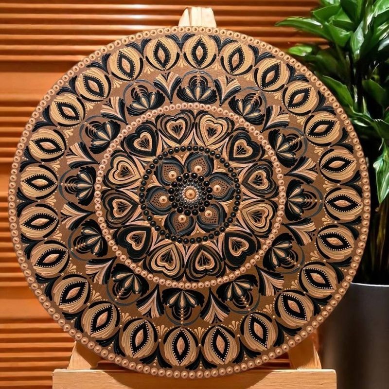 Casa si Gradina - Decoratiuni - Tablouri - Frumusetea imperfectiunii-Tablou mandala unicat pictat manual pe suport de lemn, 60 cm - Infinity.ro