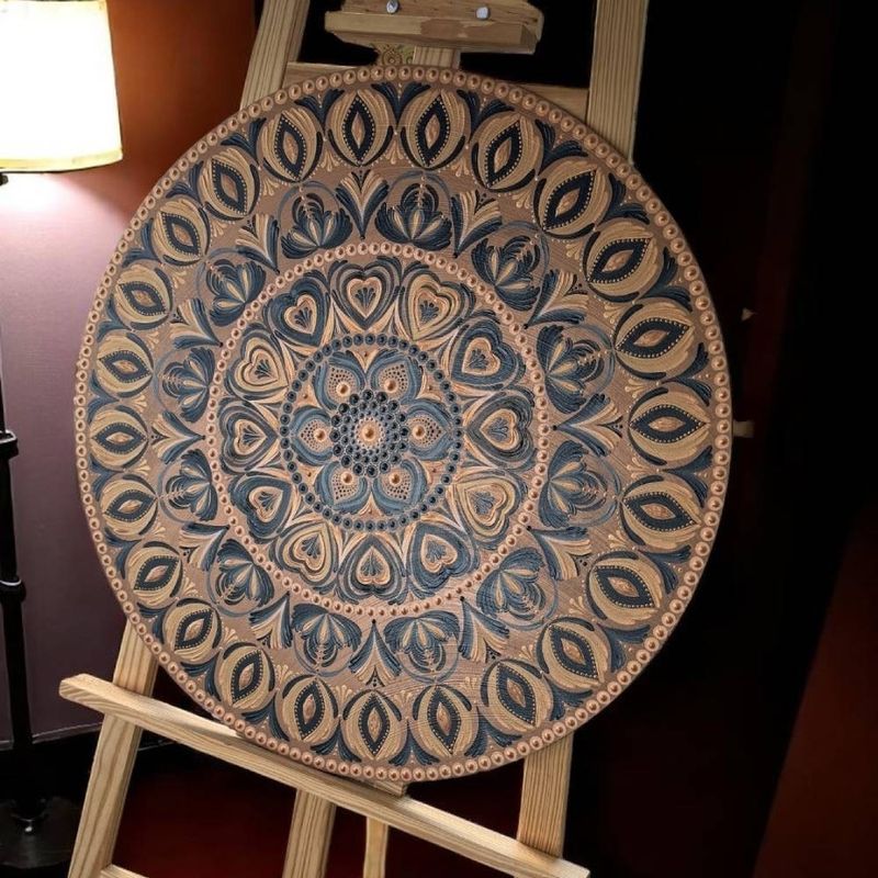 Casa si Gradina - Decoratiuni - Tablouri - Frumusetea imperfectiunii-Tablou mandala unicat pictat manual pe suport de lemn, 60 cm - Infinity.ro