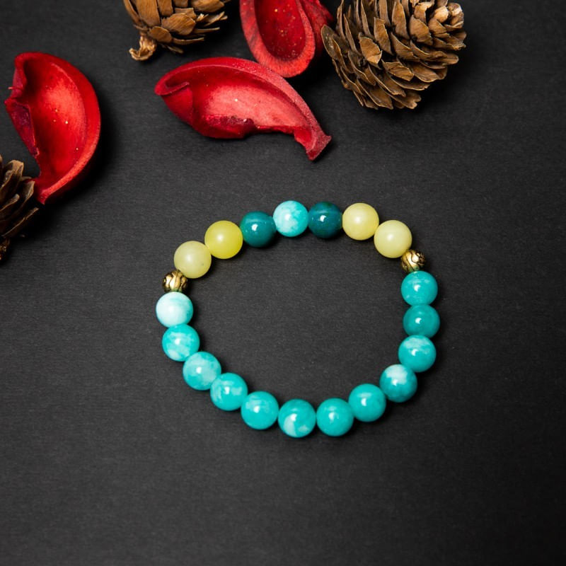 Fashion, accesorii si bijuterii - Femei - Bijuterii femei - Bratari femei - Bratara Dama din Pietre Naturale de Amazonit, Jad Lemon si Pheonix Stone, “Geetica” - Infinity.ro