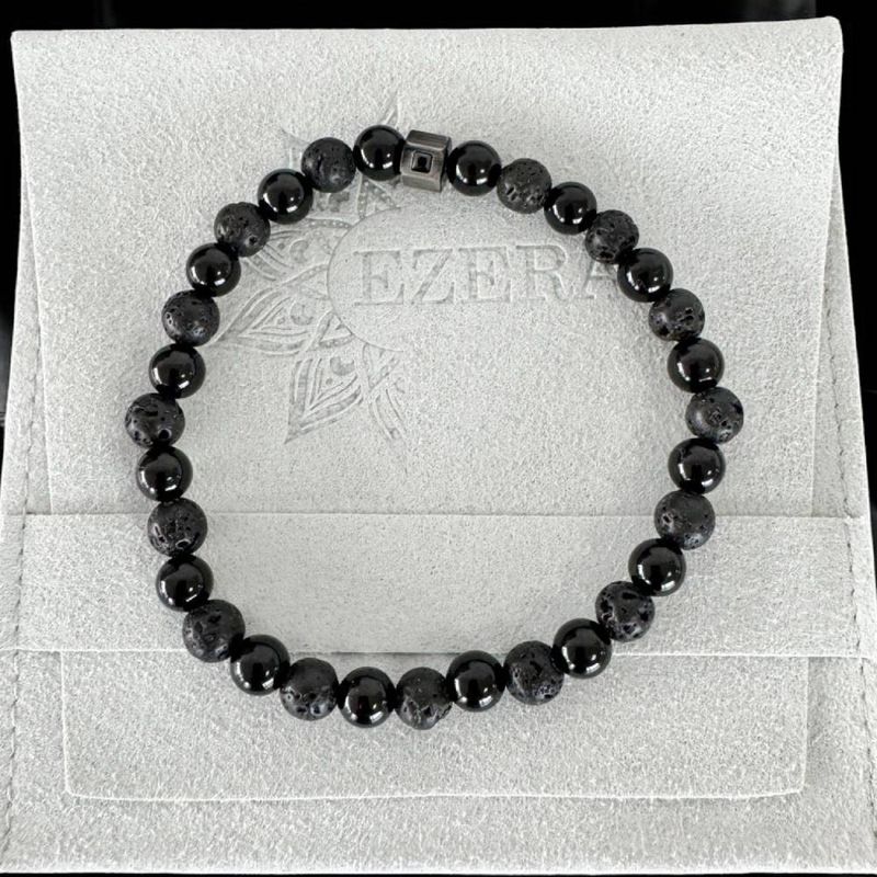 Fashion, accesorii si bijuterii - Barbati - Bijuterii barbati - Bratari barbati - Bratara barbati eleganta Jamil din Onix si Piatra de Lava - Infinity.ro