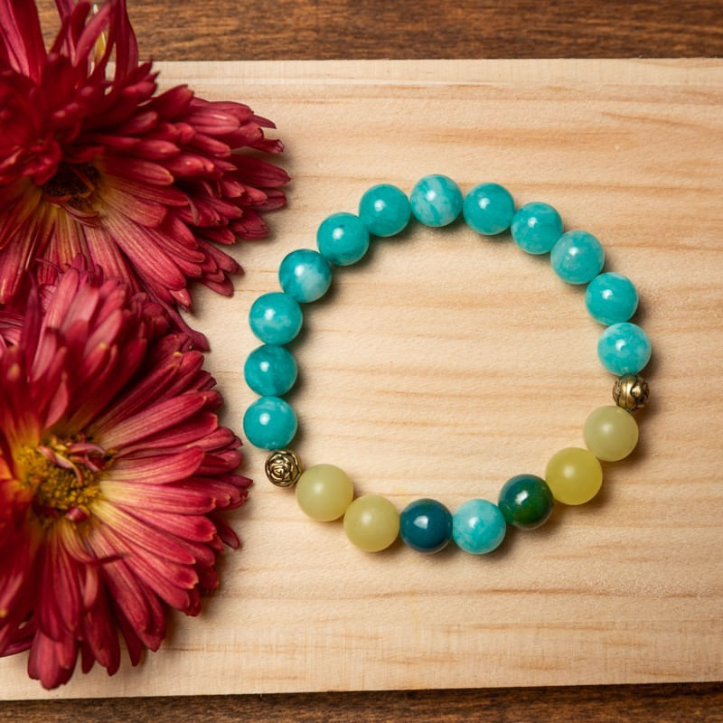 Fashion, accesorii si bijuterii - Femei - Bijuterii femei - Bratari femei - Bratara Dama din Pietre Naturale de Amazonit, Jad Lemon si Pheonix Stone, “Geetica” - Infinity.ro
