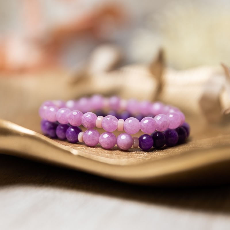 Fashion, accesorii si bijuterii - Femei - Bijuterii femei - Bratari femei - Set bratari handmade Kami pentru femei, din pietre semipretioase de Jad Lila Fatetat si Jad Mov - Infinity.ro