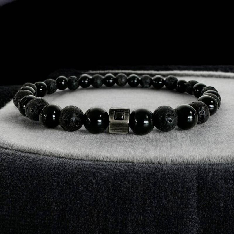 Fashion, accesorii si bijuterii - Barbati - Bijuterii barbati - Bratari barbati - Bratara barbati eleganta Jamil din Onix si Piatra de Lava - Infinity.ro