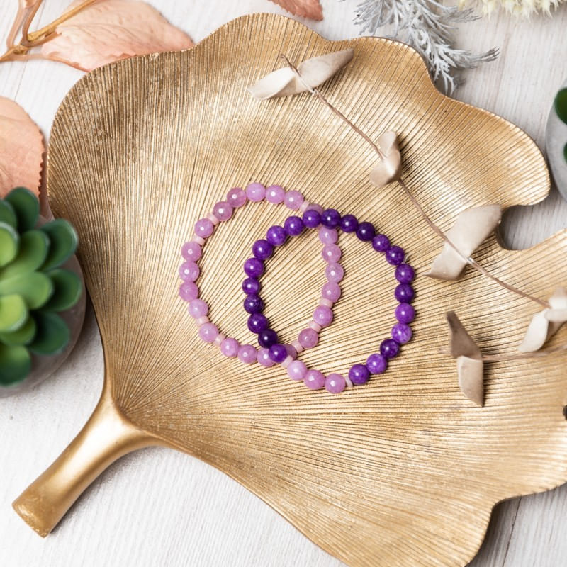 Fashion, accesorii si bijuterii - Femei - Bijuterii femei - Bratari femei - Set bratari handmade Kami pentru femei, din pietre semipretioase de Jad Lila Fatetat si Jad Mov - Infinity.ro