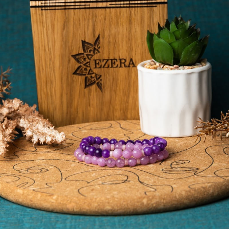 Fashion, accesorii si bijuterii - Femei - Bijuterii femei - Bratari femei - Set bratari handmade Kami pentru femei, din pietre semipretioase de Jad Lila Fatetat si Jad Mov - Infinity.ro