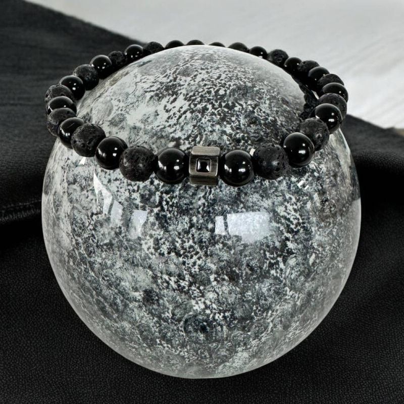 Fashion, accesorii si bijuterii - Barbati - Bijuterii barbati - Bratari barbati - Bratara barbati eleganta Jamil din Onix si Piatra de Lava - Infinity.ro