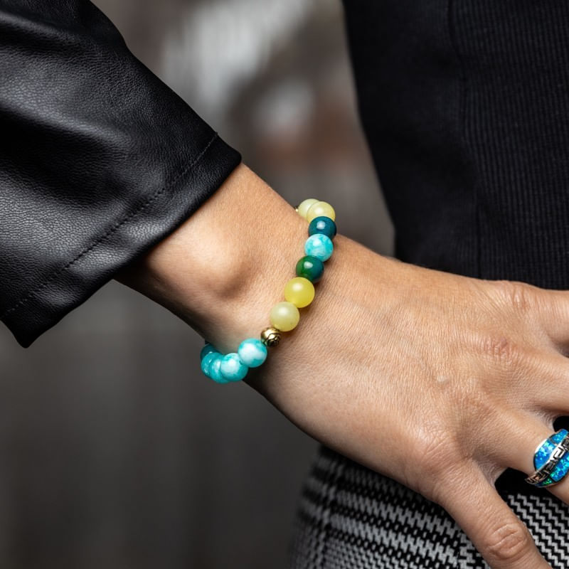 Fashion, accesorii si bijuterii - Femei - Bijuterii femei - Bratari femei - Bratara Dama din Pietre Naturale de Amazonit, Jad Lemon si Pheonix Stone, “Geetica” - Infinity.ro