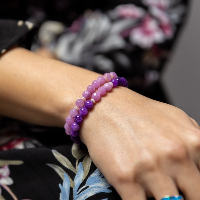 Fashion, accesorii si bijuterii - Femei - Bijuterii femei - Bratari femei - Set bratari handmade Kami pentru femei, din pietre semipretioase de Jad Lila Fatetat si Jad Mov - Infinity.ro