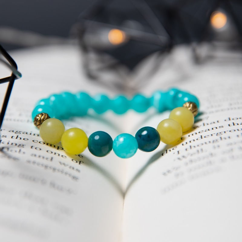 Fashion, accesorii si bijuterii - Femei - Bijuterii femei - Bratari femei - Bratara Dama din Pietre Naturale de Amazonit, Jad Lemon si Pheonix Stone, “Geetica” - Infinity.ro
