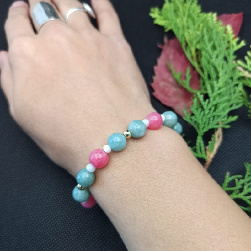 Fashion, accesorii si bijuterii - Femei - Bijuterii femei - Bratari femei - Bratara dama Odette, din pietre semipretioase de Jad Verde si Jad Rosu, margele de 8mm - Infinity.ro