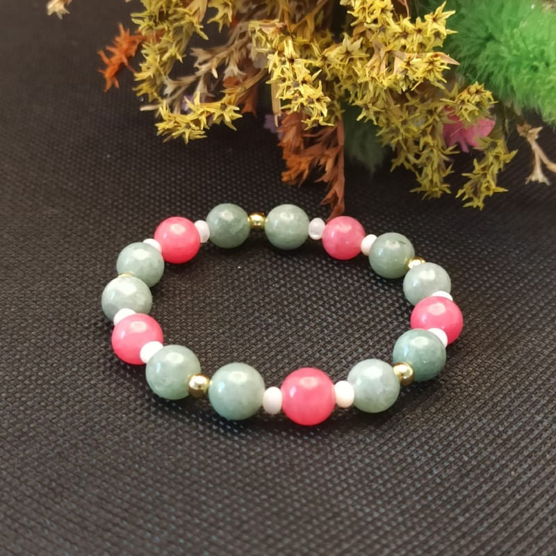 Fashion, accesorii si bijuterii - Femei - Bijuterii femei - Bratari femei - Bratara dama Odette, din pietre semipretioase de Jad Verde si Jad Rosu, margele de 8mm - Infinity.ro