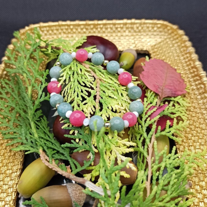 Fashion, accesorii si bijuterii - Femei - Bijuterii femei - Bratari femei - Bratara dama Odette, din pietre semipretioase de Jad Verde si Jad Rosu, margele de 8mm - Infinity.ro