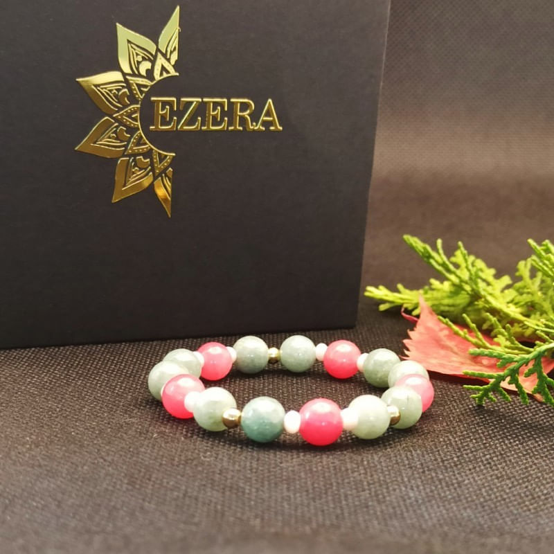 Fashion, accesorii si bijuterii - Femei - Bijuterii femei - Bratari femei - Bratara dama Odette, din pietre semipretioase de Jad Verde si Jad Rosu, margele de 8mm - Infinity.ro
