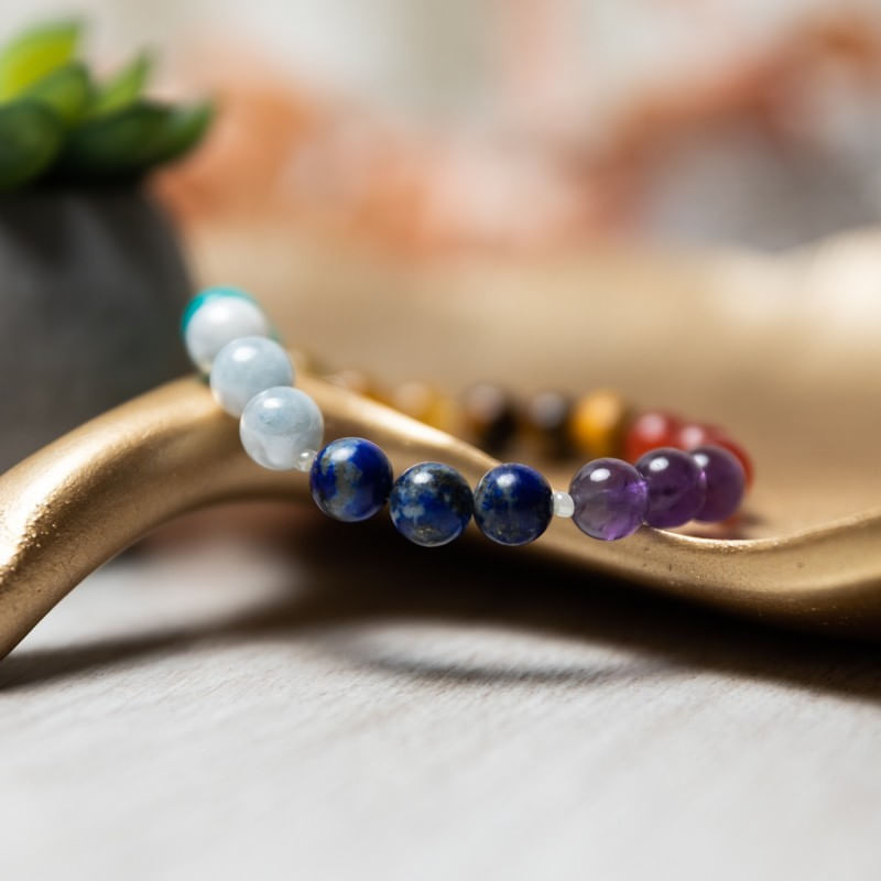 Fashion, accesorii si bijuterii - Femei - Bijuterii femei - Bratari femei - Bratara 7 Chakre Nina din cristale de Ametist, Lapis Lazuli, Angelit, Amazonit, Citrin, Ochi de Tigru si Jad Rosu - Infinity.ro