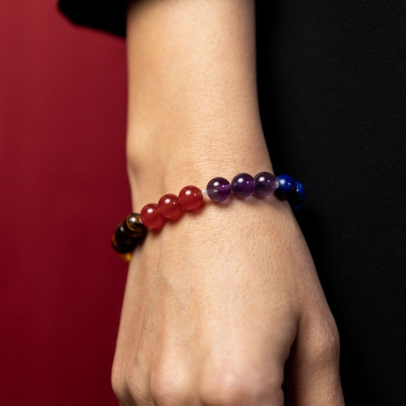 Fashion, accesorii si bijuterii - Femei - Bijuterii femei - Bratari femei - Bratara 7 Chakre Nina din cristale de Ametist, Lapis Lazuli, Angelit, Amazonit, Citrin, Ochi de Tigru si Jad Rosu - Infinity.ro
