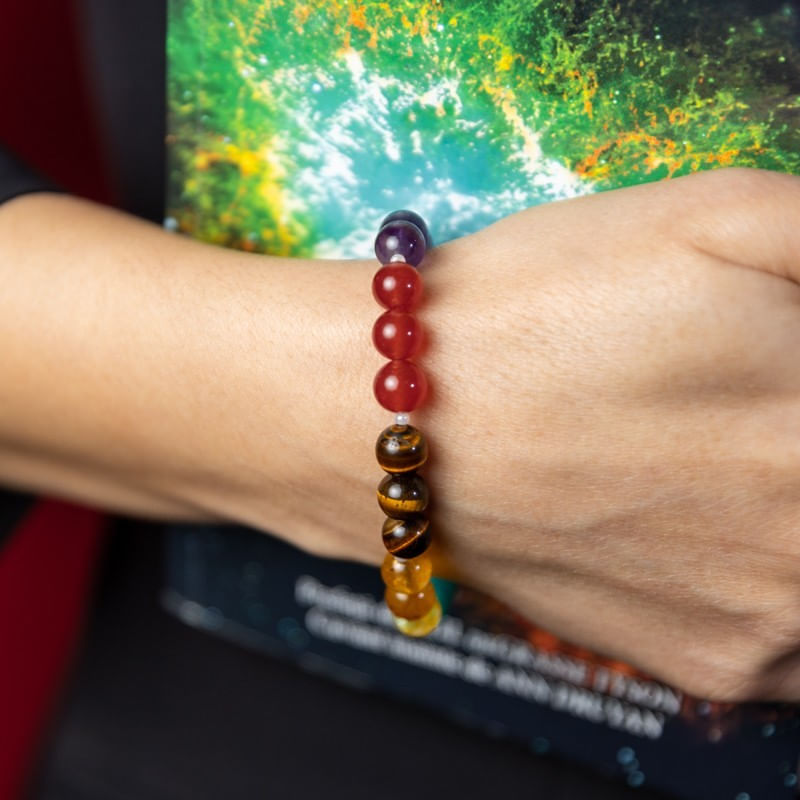 Fashion, accesorii si bijuterii - Femei - Bijuterii femei - Bratari femei - Bratara 7 Chakre Nina din cristale de Ametist, Lapis Lazuli, Angelit, Amazonit, Citrin, Ochi de Tigru si Jad Rosu - Infinity.ro