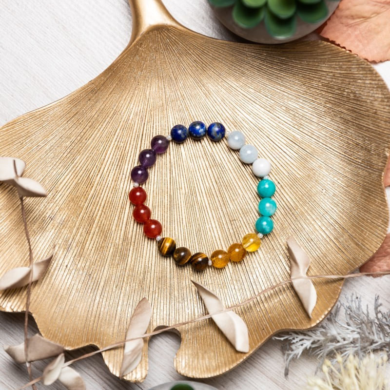 Fashion, accesorii si bijuterii - Femei - Bijuterii femei - Bratari femei - Bratara 7 Chakre Nina din cristale de Ametist, Lapis Lazuli, Angelit, Amazonit, Citrin, Ochi de Tigru si Jad Rosu - Infinity.ro