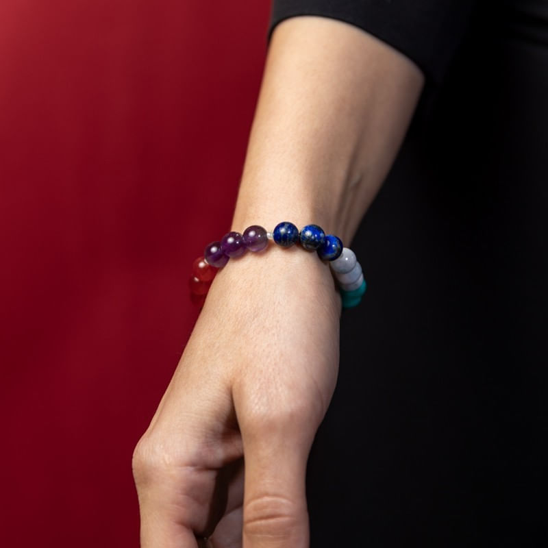 Fashion, accesorii si bijuterii - Femei - Bijuterii femei - Bratari femei - Bratara 7 Chakre Nina din cristale de Ametist, Lapis Lazuli, Angelit, Amazonit, Citrin, Ochi de Tigru si Jad Rosu - Infinity.ro