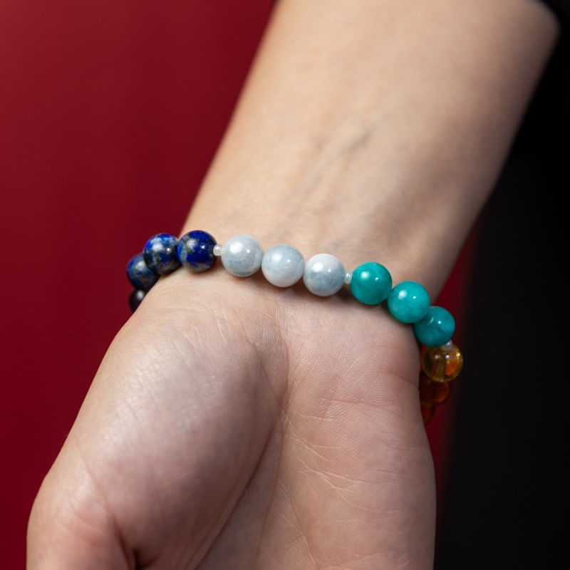 Fashion, accesorii si bijuterii - Femei - Bijuterii femei - Bratari femei - Bratara 7 Chakre Nina din cristale de Ametist, Lapis Lazuli, Angelit, Amazonit, Citrin, Ochi de Tigru si Jad Rosu - Infinity.ro
