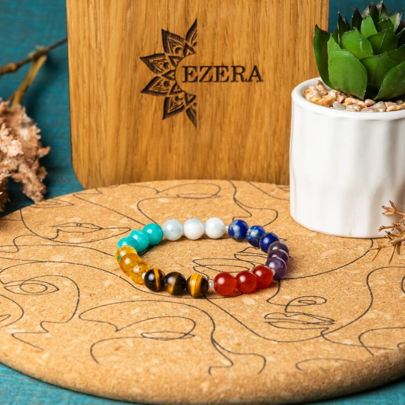 Fashion, accesorii si bijuterii - Femei - Bijuterii femei - Bratari femei - Bratara 7 Chakre Nina din cristale de Ametist, Lapis Lazuli, Angelit, Amazonit, Citrin, Ochi de Tigru si Jad Rosu - Infinity.ro