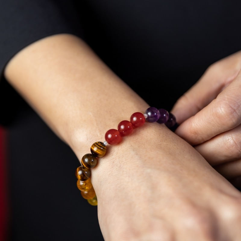 Fashion, accesorii si bijuterii - Femei - Bijuterii femei - Bratari femei - Bratara 7 Chakre Nina din cristale de Ametist, Lapis Lazuli, Angelit, Amazonit, Citrin, Ochi de Tigru si Jad Rosu - Infinity.ro