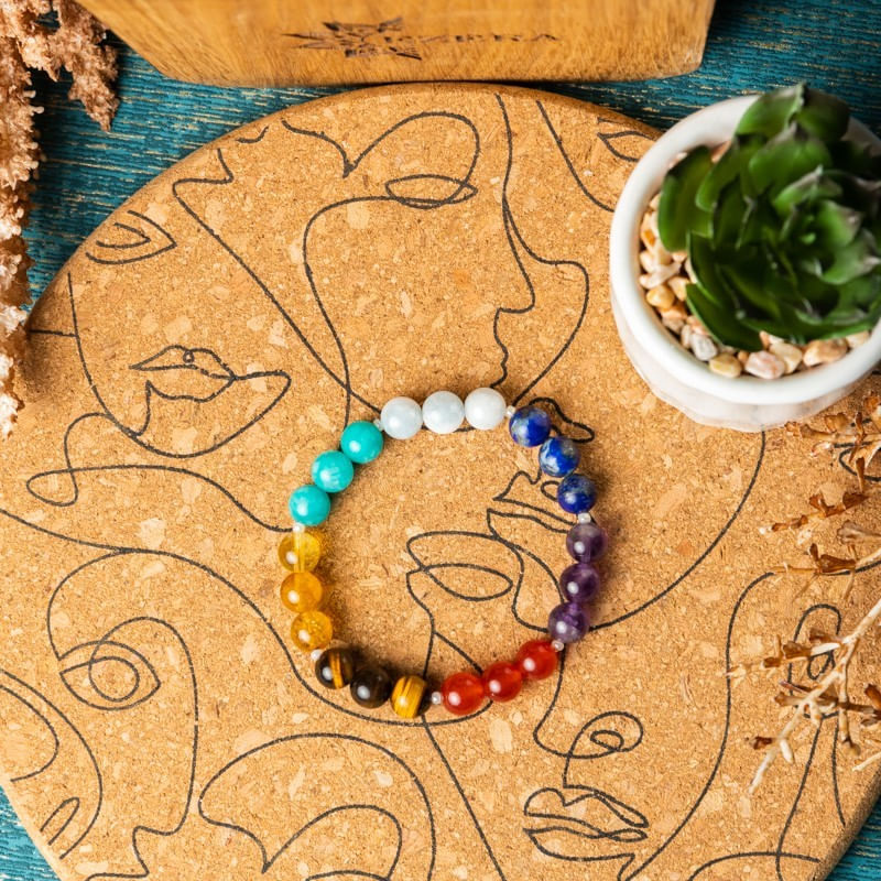 Fashion, accesorii si bijuterii - Femei - Bijuterii femei - Bratari femei - Bratara 7 Chakre Nina din cristale de Ametist, Lapis Lazuli, Angelit, Amazonit, Citrin, Ochi de Tigru si Jad Rosu - Infinity.ro