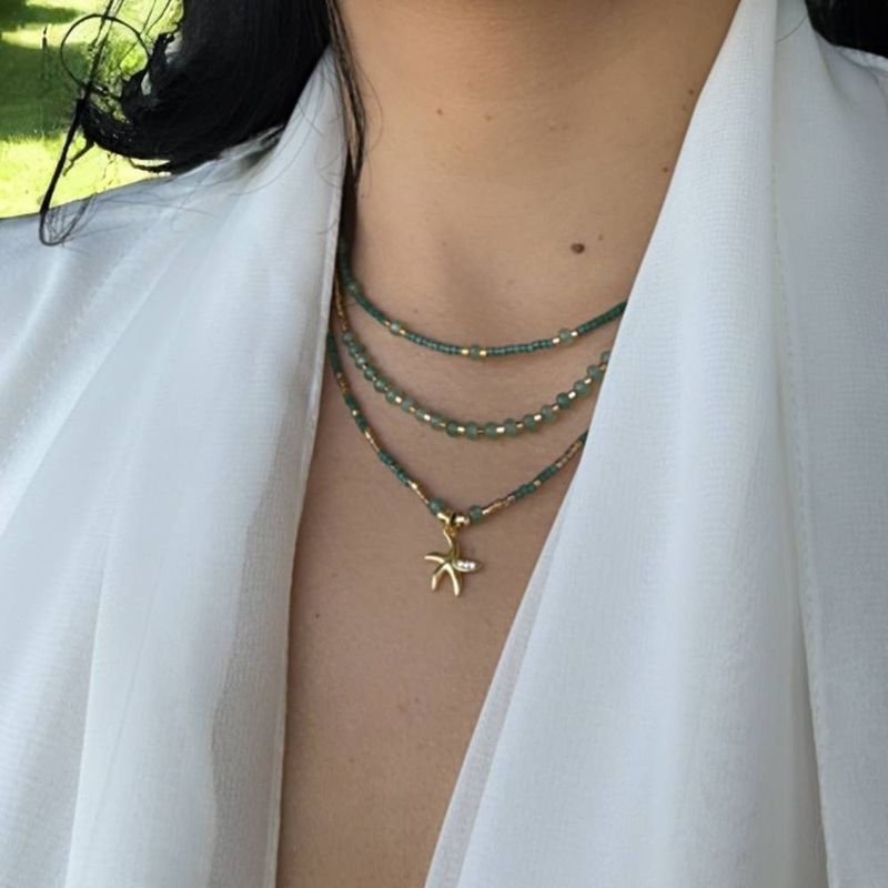 Fashion, accesorii si bijuterii - Femei - Bijuterii femei - Coliere femei - Colier handmade in 3 straturi verde Safyia cu Miyuki, Jad Verde si argint - Infinity.ro