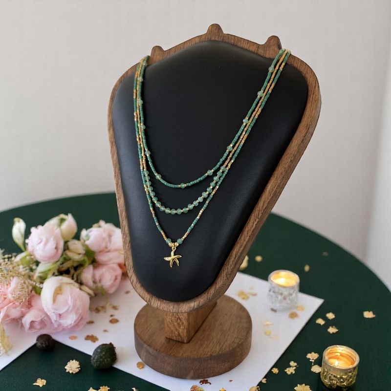 Fashion, accesorii si bijuterii - Femei - Bijuterii femei - Coliere femei - Colier handmade in 3 straturi verde Safyia cu Miyuki, Jad Verde si argint - Infinity.ro