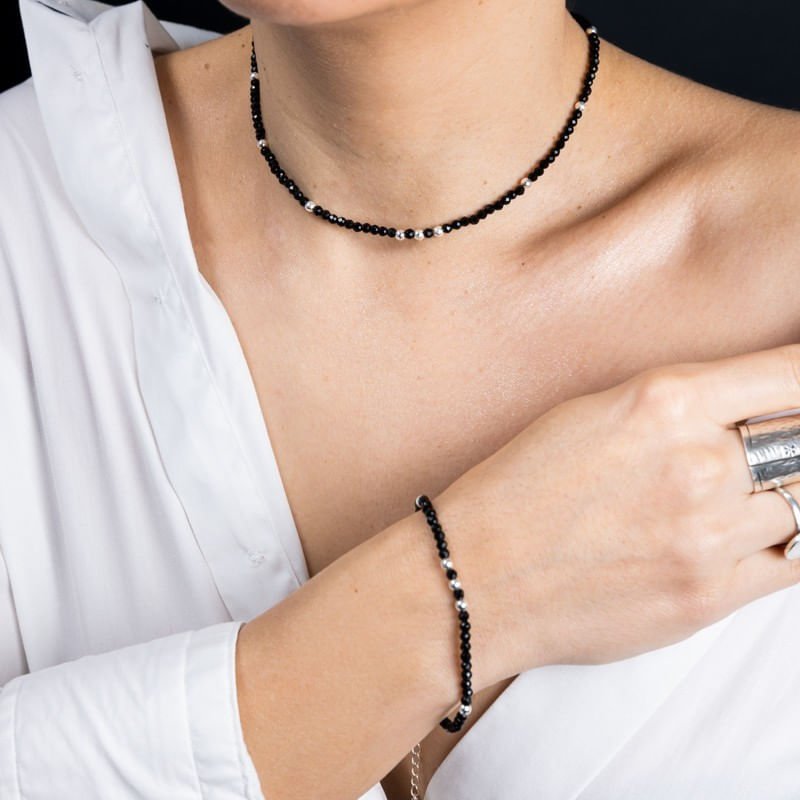 Fashion, accesorii si bijuterii - Femei - Bijuterii femei - Bratari femei - Bratara dama pietre semipretioase Blake din Spinel negru, cu accesorii si sistem de inchidere din argint - Infinity.ro