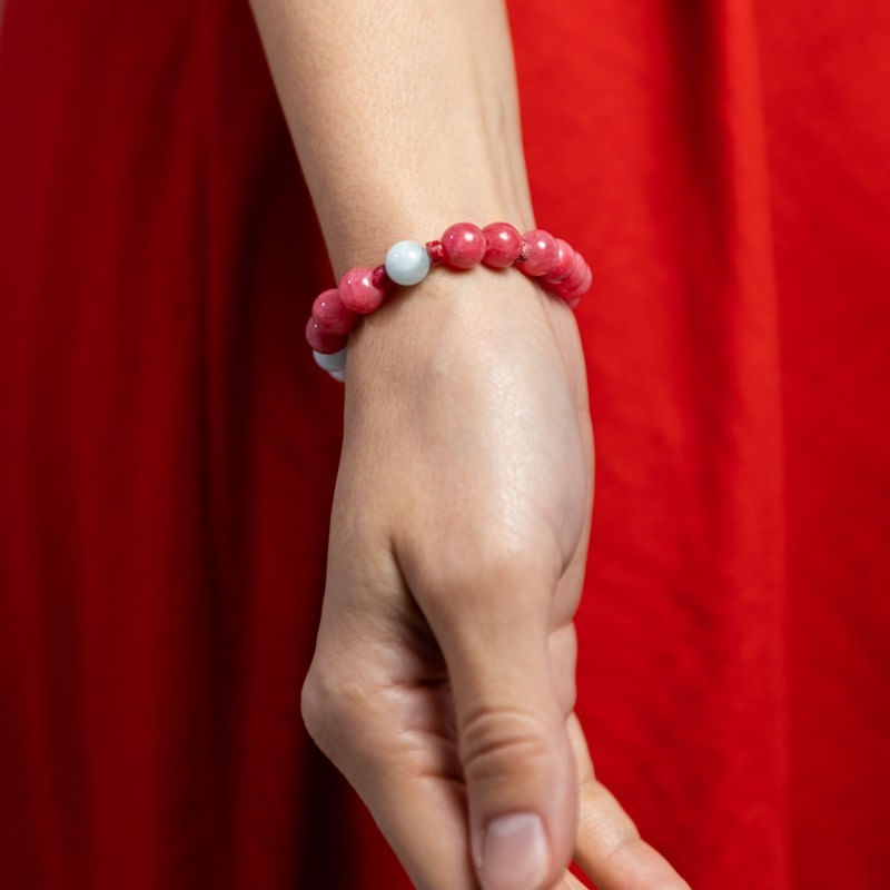 Fashion, accesorii si bijuterii - Femei - Bijuterii femei - Bratari femei - Bratara femei pietre semipretioase din Jad Rosu si Acvamarin, Noel, sfere de 8mm - Infinity.ro