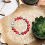 Fashion, accesorii si bijuterii - Femei - Bijuterii femei - Bratari femei - Bratara femei pietre semipretioase din Jad Rosu si Acvamarin, Noel, sfere de 8mm - Infinity.ro